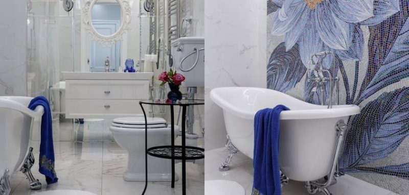 Một tác phẩm phòng tắm phong cách nội thất retro hoàn hảo với sự kết hợp của hiện đại và cổ điển.
